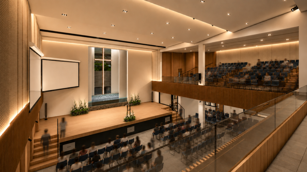 The Capitol City Baptist Church was designed around the concept of Genius Loci, where architecture, landscape, and natural light work together to create a meaningful worship experience.